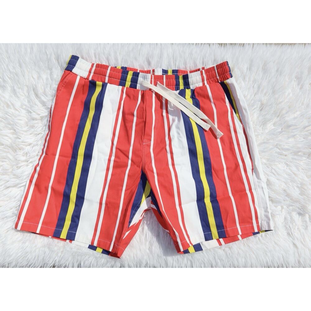 Fashion Nova Men’s Striped Board Shorts Swim Trunks Red Blue Yellow XXXL NWT